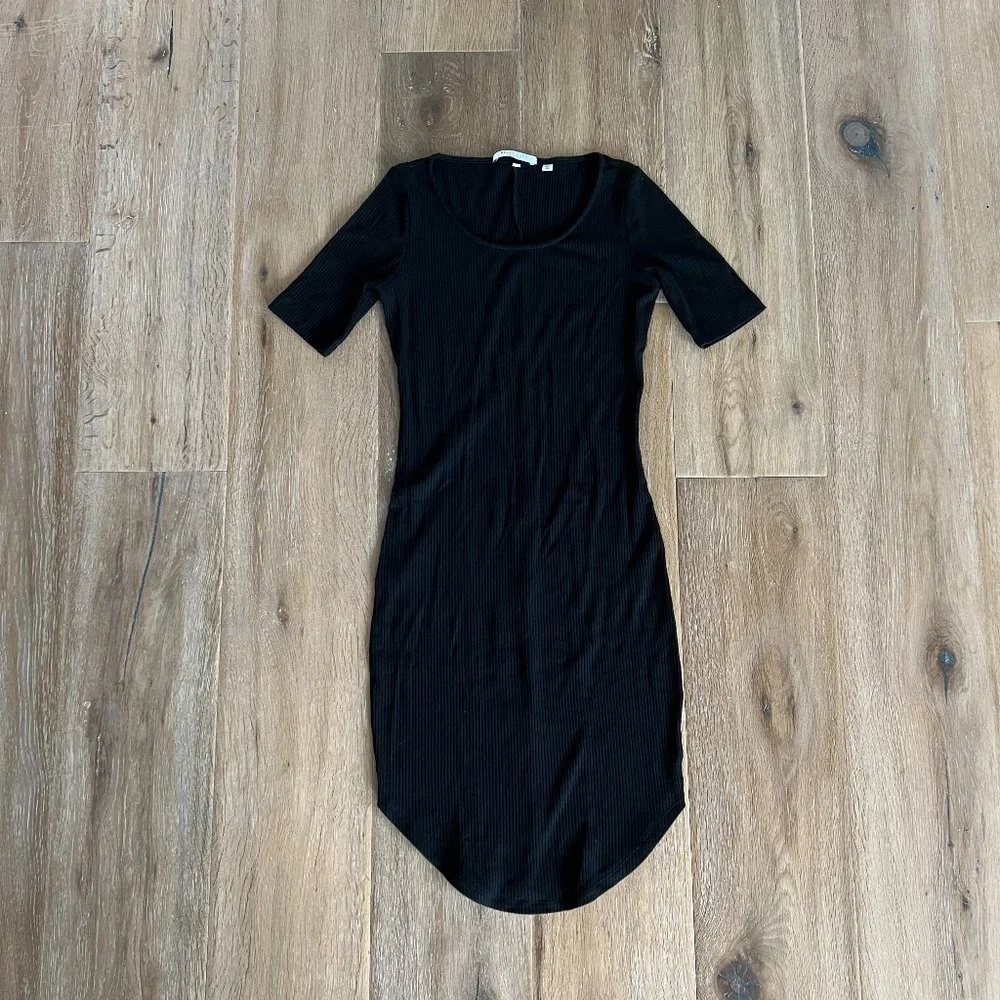 Bella Luxx Ribbed Short Sleeve Shirt Tail Midi Dress Black LBD Revolve S